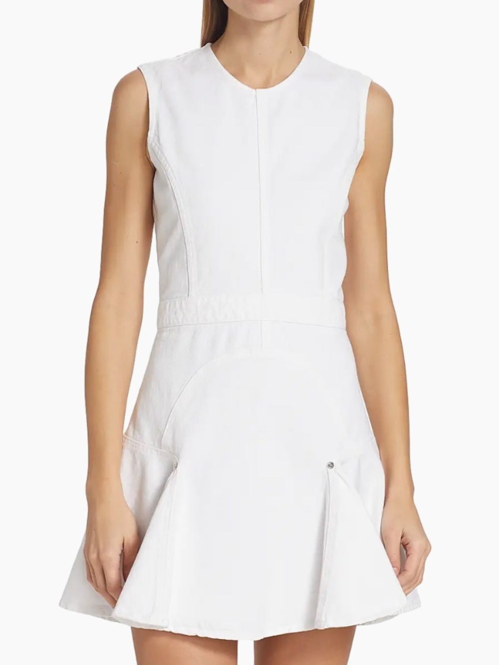 7 For All Mankind Flounce White Denim Sleeveless Mini Summer Dress Size M